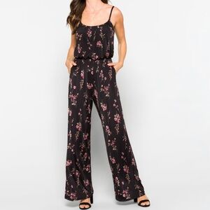 Kaileigh Adalia Black Floral Scoop Neck Knit Jumpsuit Size M